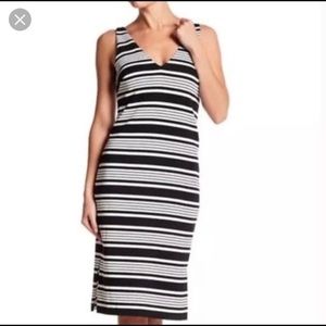 Betsey Johnson black & white striped v neck dress